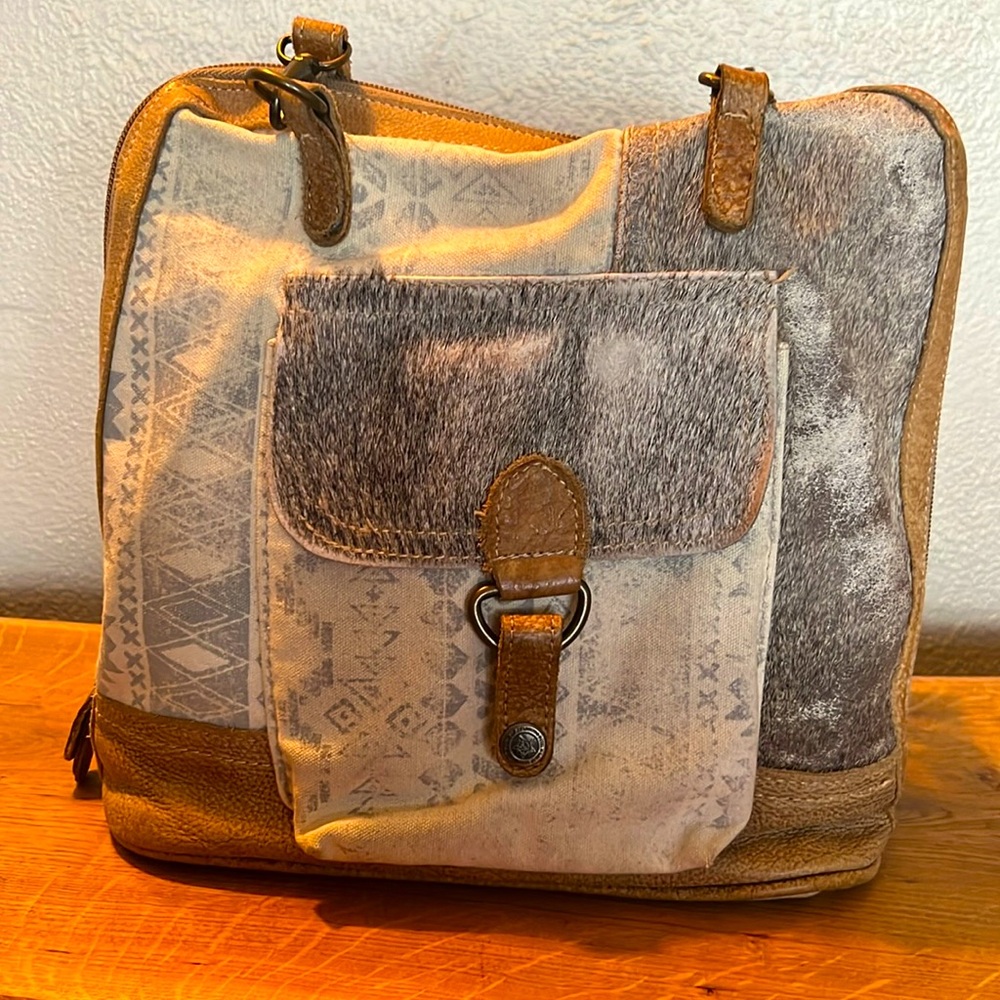 Myra backpack bag with cowhide front and adjustable straps